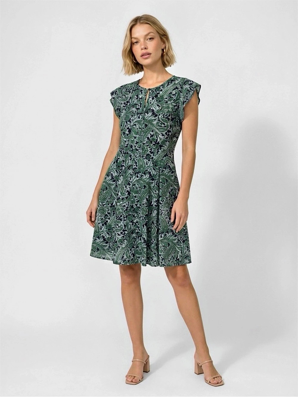 Banana Republic Paisley Mini Dress in Green & White Size 4 Like New